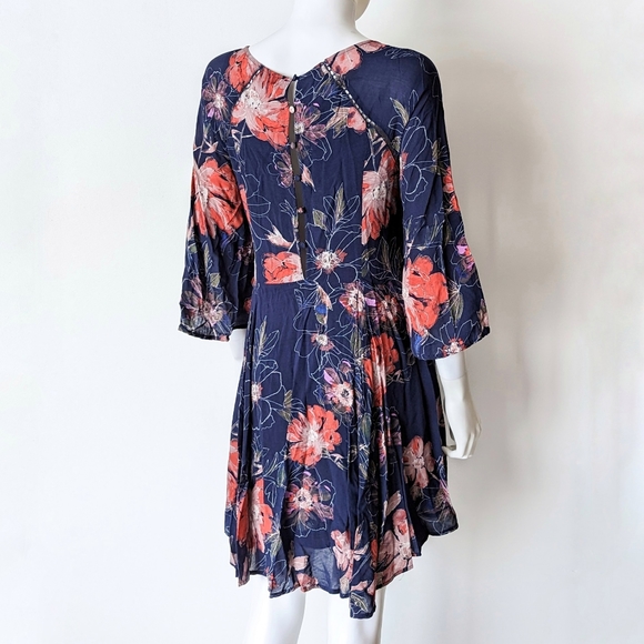 Free People Flutter Sleeve Floral Mini Dress - Picture 2 of 7